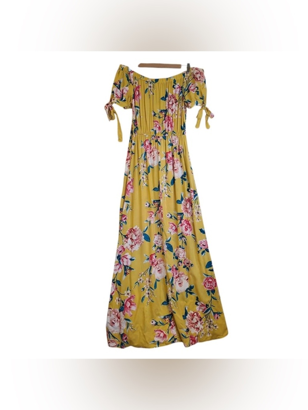 Band of Gypsies Yellow Floral Maxi Dress Off Shoulder - Picture 2 of 7